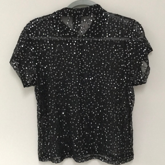 INC Petite Sequined Black Blouse L NWOT - Picture 4 of 5